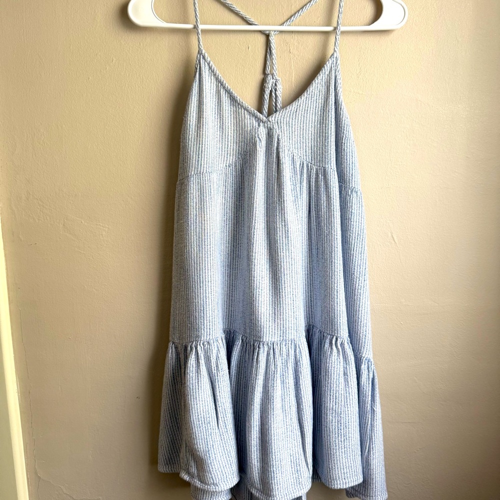 Aerie Blue White Striped Ruffle Hem Mini Dress Small